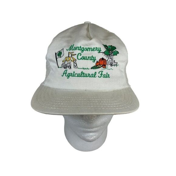 Vintage White Montgomery County Agricultural Fair SnapBack Hat Mesh Back Trucker - Picture 1 of 5